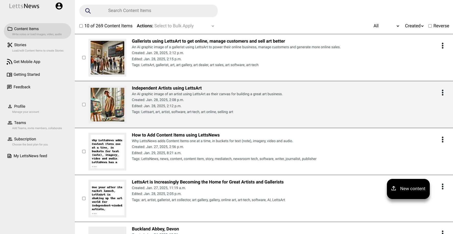 LettsNews 1.0 Dashboard Screenshot