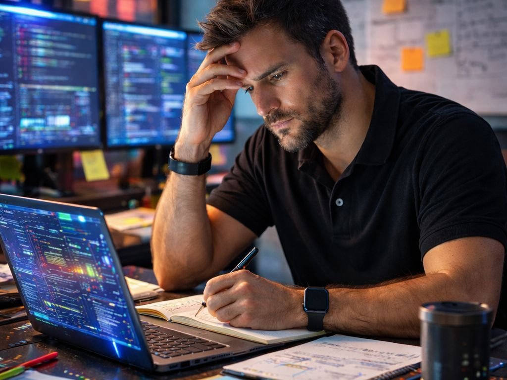Man Thinking Deeply about Project.