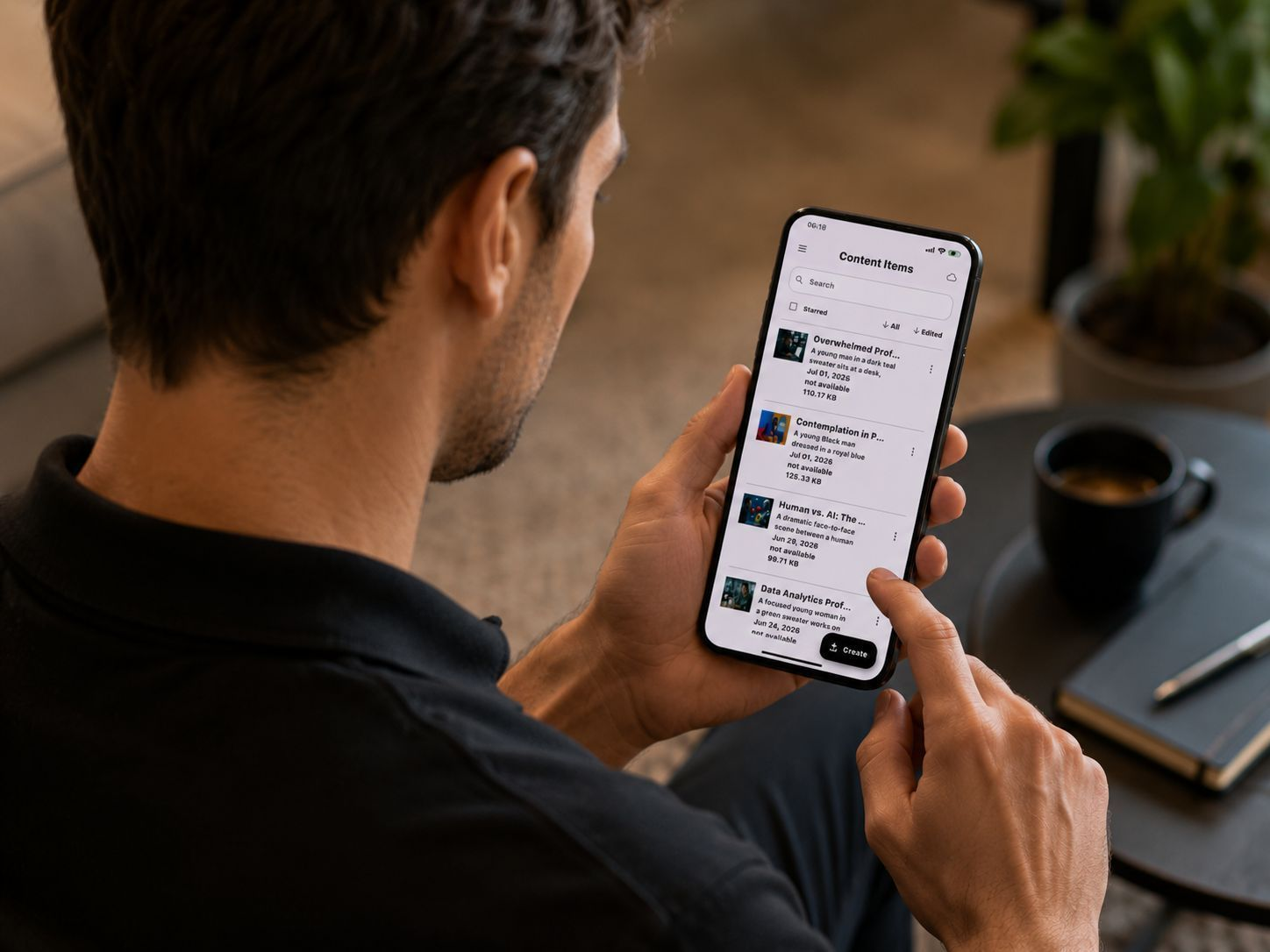 Man Browsing Mobile Content Manager