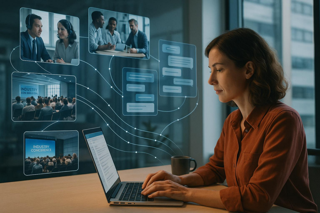 Professional Woman Managing Virtual Industry Conference Connections