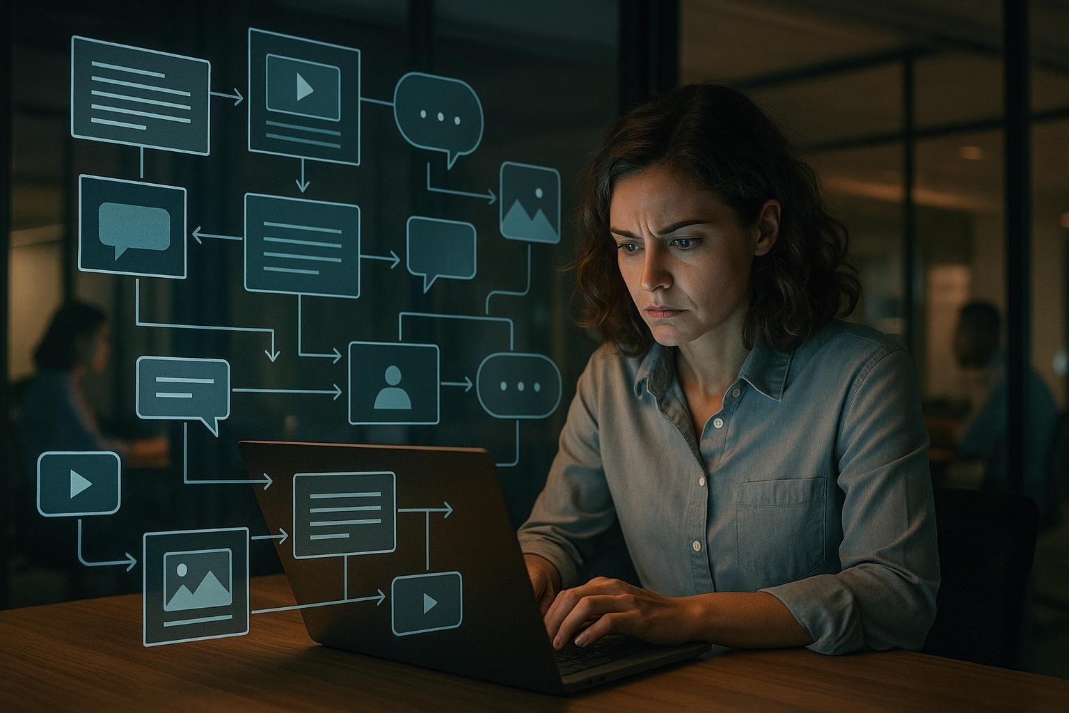 Professional Woman Analyzing Digital Content Workflow